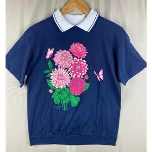 Vintage Morning Sun Short Sleeve Collar Top Shirt Women’s sz Medium Butterfly